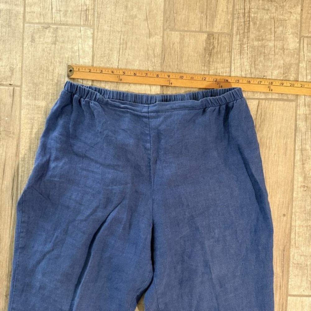 Flax Linen Pants Womens Navy Blue Wide Leg‎ Crop Pull On Boho Minimalist - Picture 5 of 9
